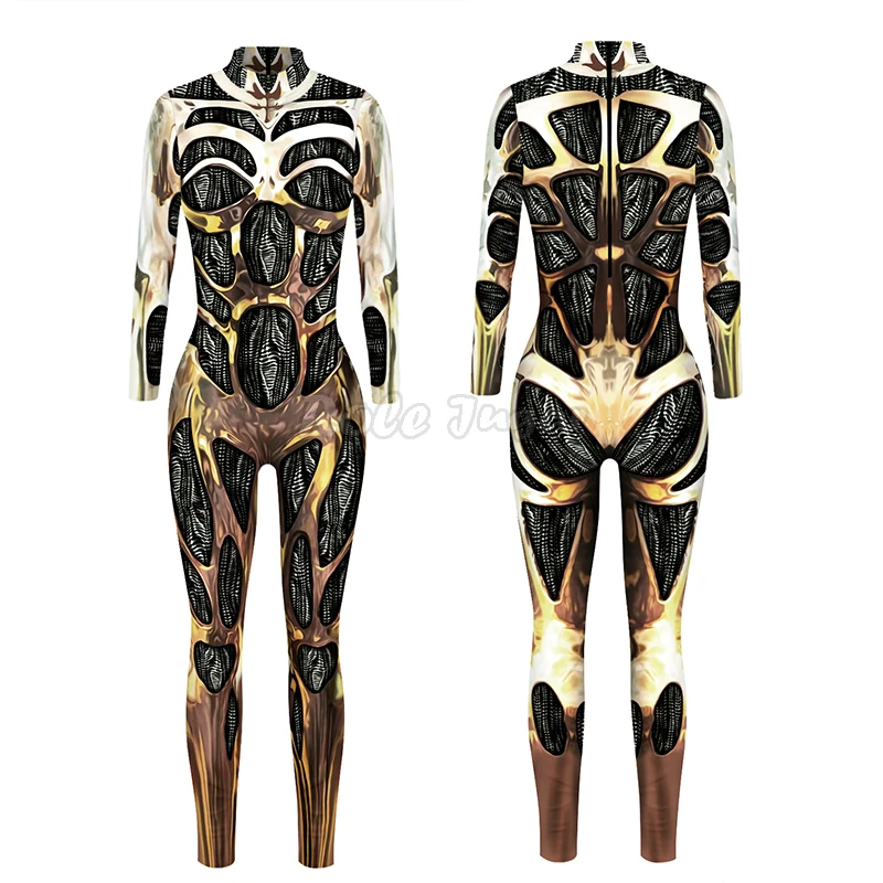 Disfraces de Halloween Punk gótico para mujer, mono Sexy ajustado con Calavera, Robot Mecha, disfraz de Cosplay, mono Zentai