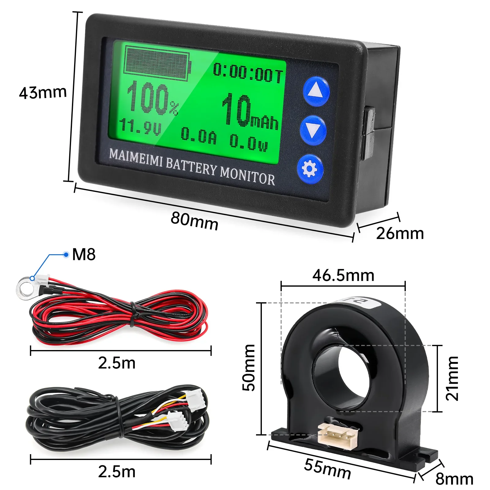 100A 200A 300A 400A Voltmeter Ammeter Capacity Power Battery Monitor Hall Coulomb Tester Car Battery Battery, Lithium Battery