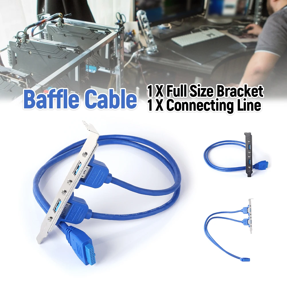 Motherboard Full Size Bracket USB 3.0 Back Panel Motherboard USB 3.0 20 Pin to 2 USB3.0 Baffle Expansion Cable