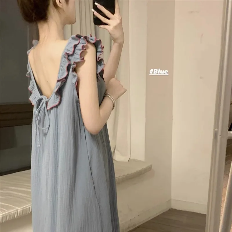 Sweet Ruffled Sleeveless Nightgown for Women Summer Princess Style 2024 New Home Pajamas for Women That Can Be Worn Outside