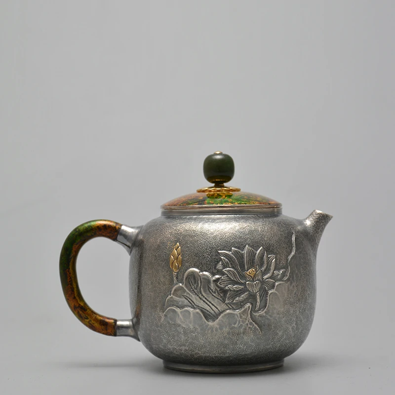 Silver pot Zang Roku-made large lacquer lotus silver pot Sterling silver 999 teapot pure handmade Japanese high-end small