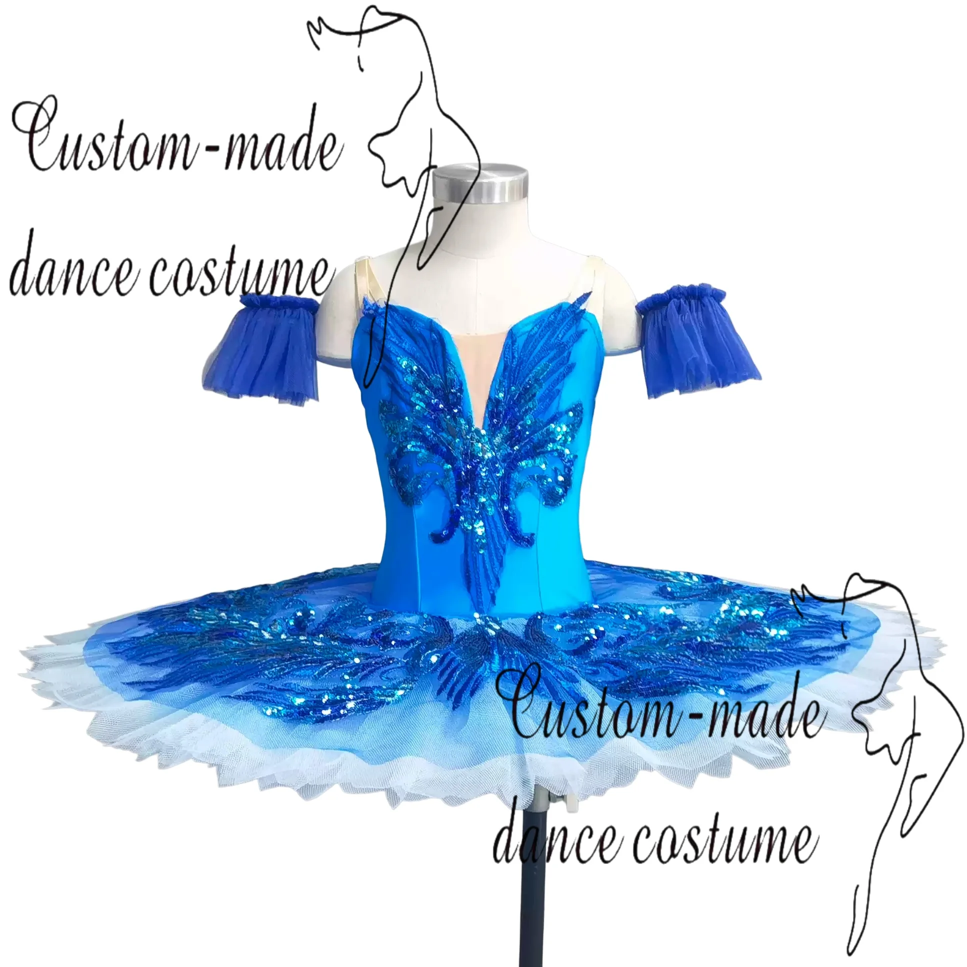 Ballet dress performance costume for girls, suspender tutu skirt, sequin ballet blue swan puffy skirt