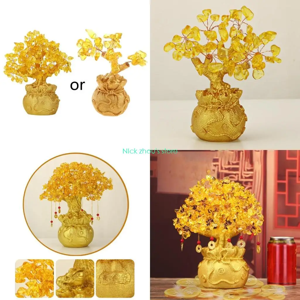 

E15E Natural Crystal Bonsai Money Tree Lucky Tree Chinese Feng Shui Fortune Money