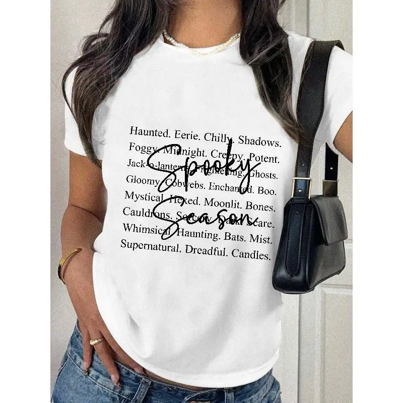 

Unisex Spooky Season T-shirt Halloween Slogan Graphic Tee Men Women Spooky Word Top Halloween Gift