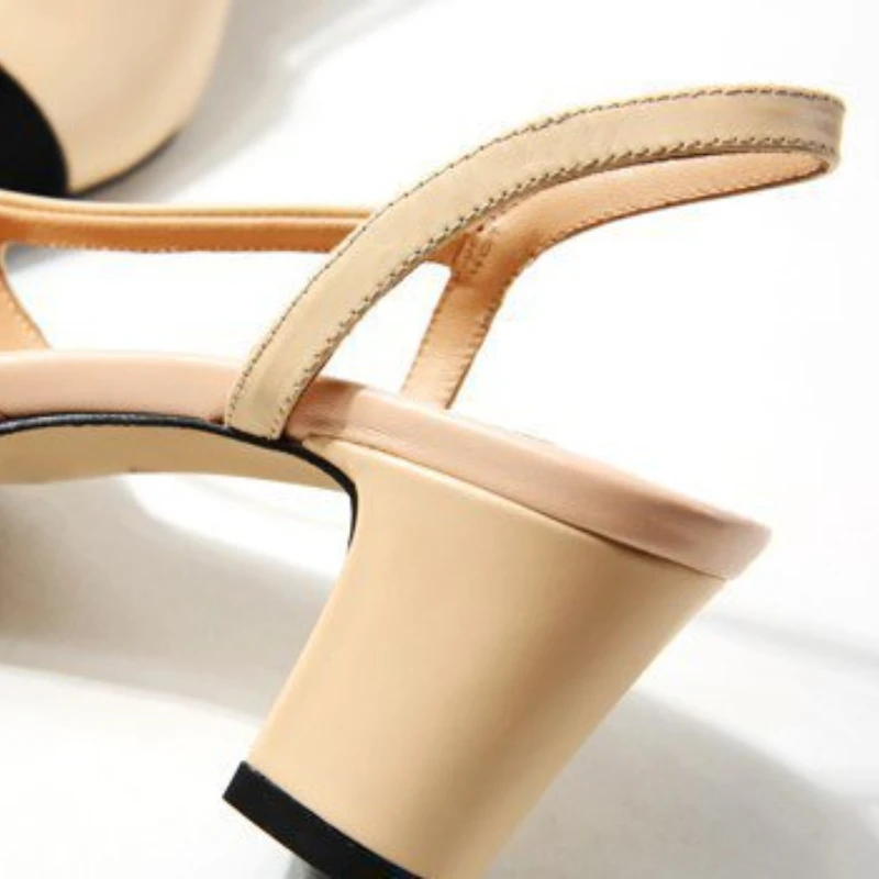 Mixed Color Chunky Single Shoes Women Summer Patchwork Shallow Sandals Side Cut Out Stretch Back Strap Slip on Slingback Sandals