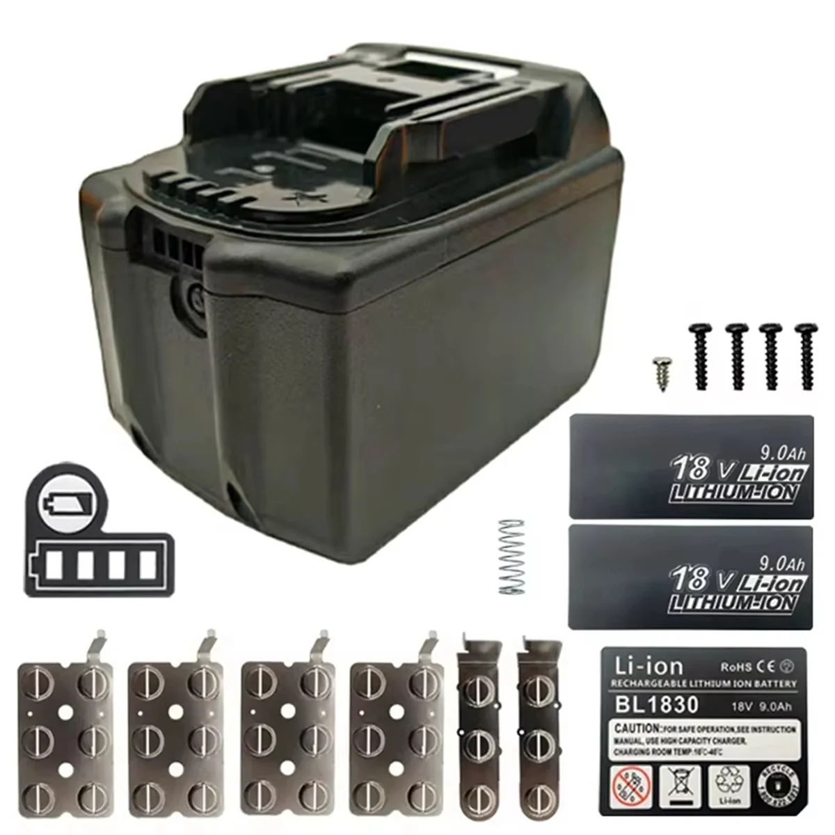 A83Z BL1890B Lithium Ion Battery Plastic Case 15X18650 for 18V Li-Ion Battery Pack Box Top Bottom Shell with Sticker