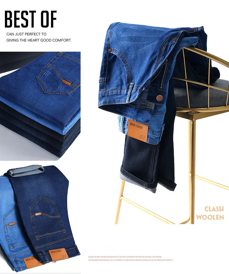 Estilo clássico dos homens negócio amaciante calças de brim nova moda reta estiramento denim calças compridas masculino marca calças mais tamanho 40