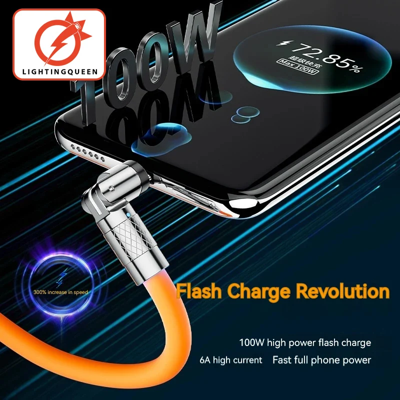 100W Type C Data Line Fast Charging 6A 540 Rotating Fast Charging Game Line for Huawei Samsung Silicone Charging Data Cable