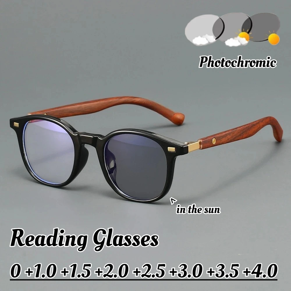 

Men's and Women's Classic Photochromic Reading Glasses Men's Retro Reading Sunglasses HD Anti-blue Light Presbyopia Glasses +4.0