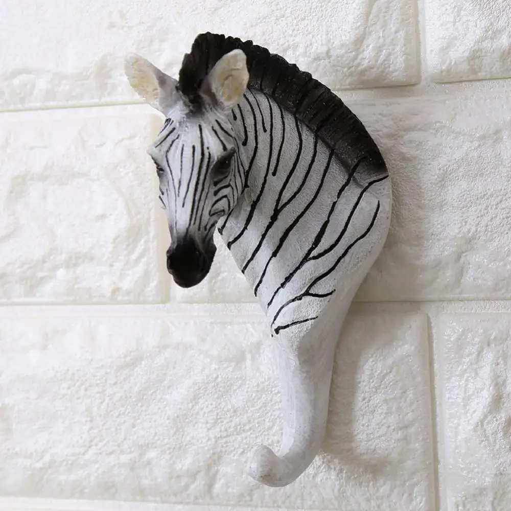 3D Animal Hangers Hooks Elephant Giraffe Zebra Head Wall Hook Vintage Cafe Bar Shop Decorative Hooks Keychain Coat Hook Hanger