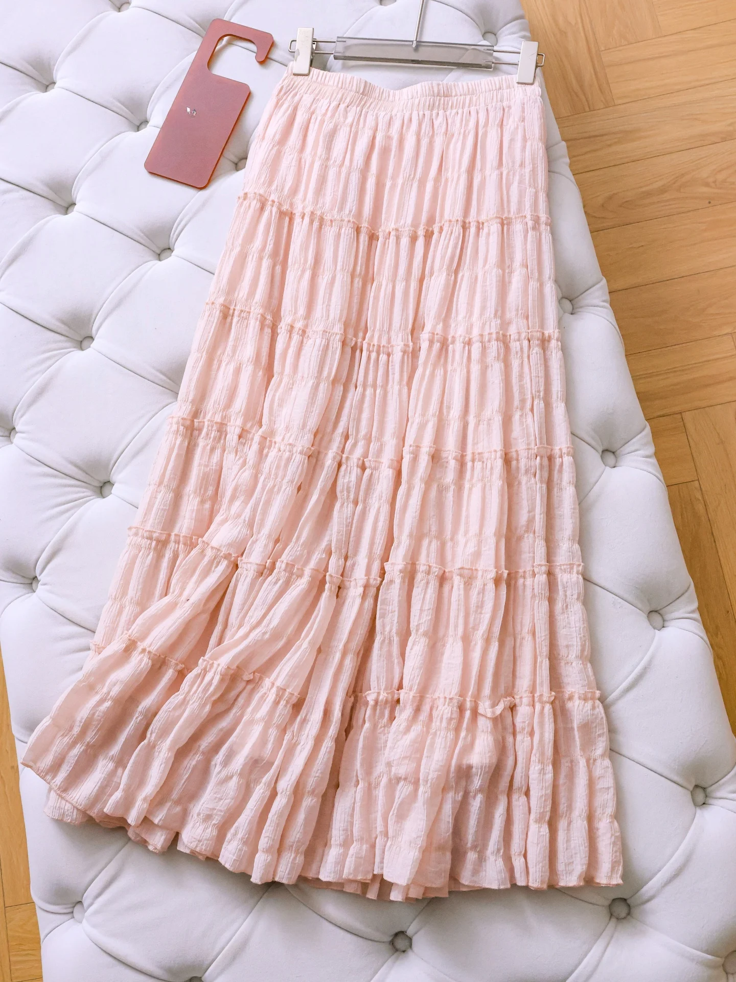 Korean High Waist A-Line  Skirt Pure Color Slimming Drapey Pleated Women's Skirt Cake Skirt W419 Spring Season