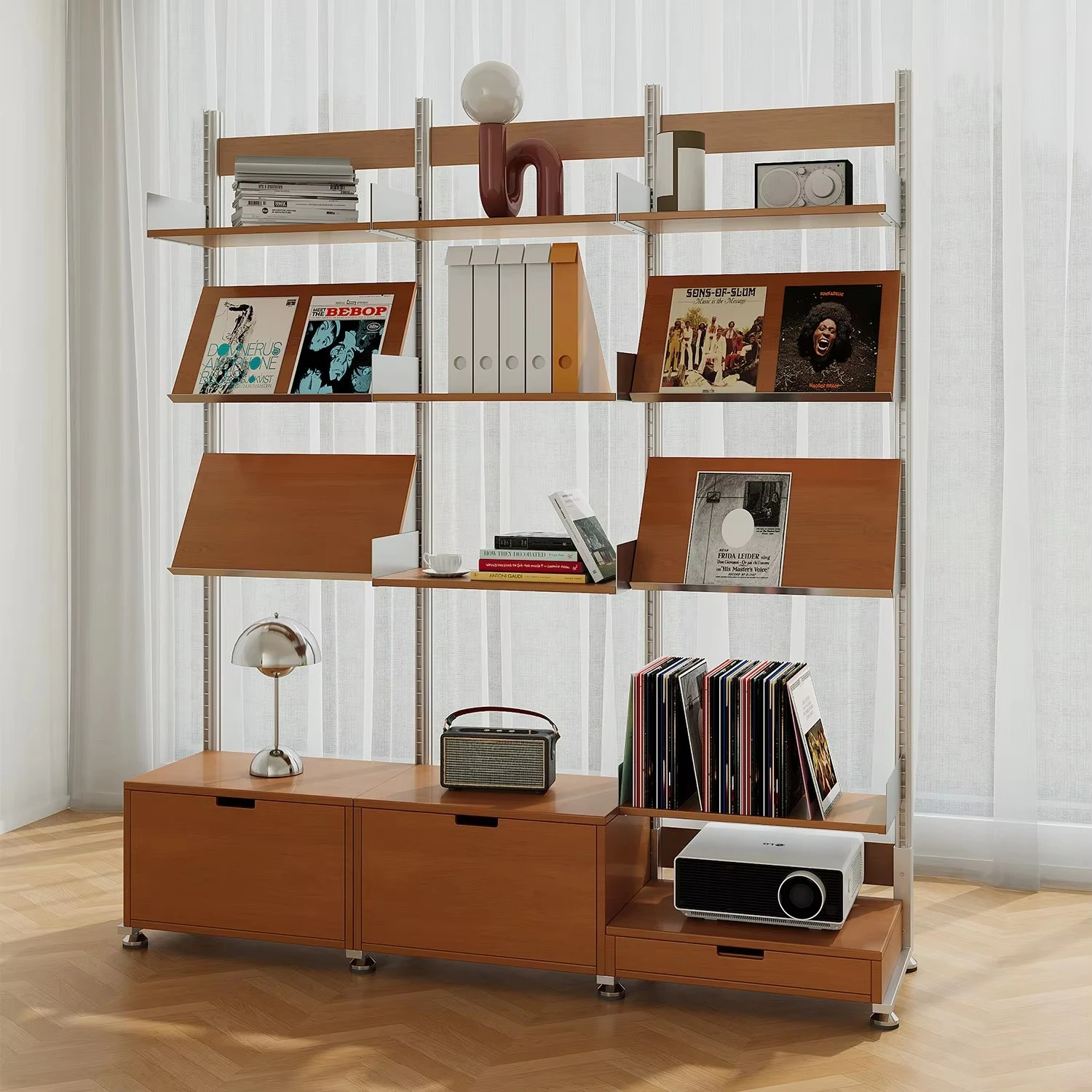Vintage wall-mounted clothing rack with adjustable aluminum rails
