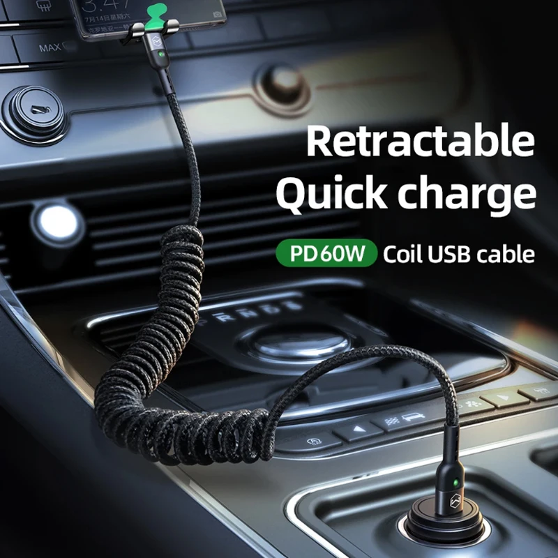 Audio Coiled Cable for iPhone, Lightning to 3.5mm Male Jack, Retractable Car Converter, Speaker Adapter for iPhone 13 12 11 DIY