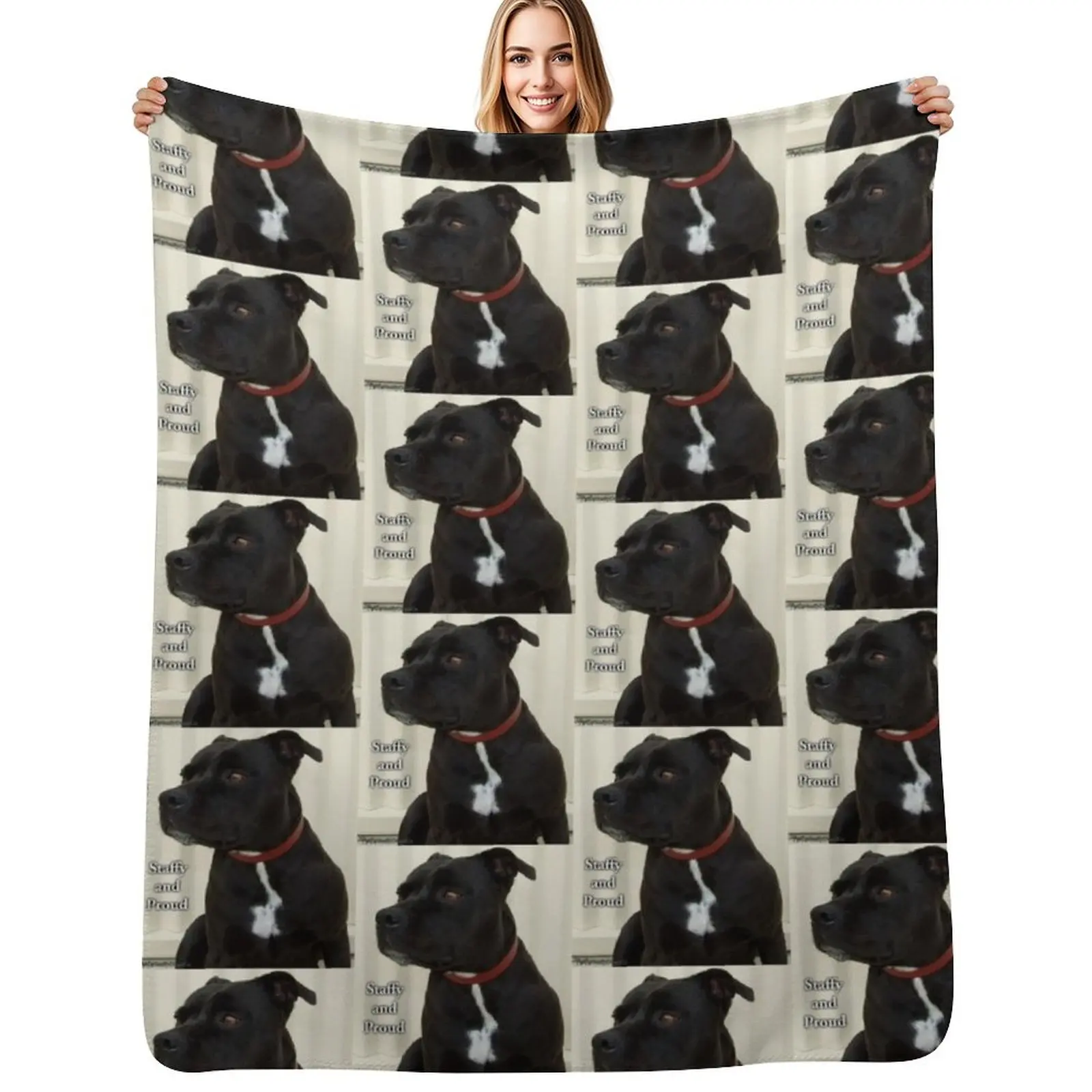 

Staffy and Proud Throw Blanket Warm Accent Blanket for Living Room Decoration