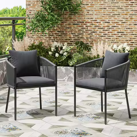 Farini 6 Pieces Outdoor Chairs, Patio Dining Chairs, Rattan Wicker Chair Set with Cushions for Garden, Deck, Backyard(Grey)