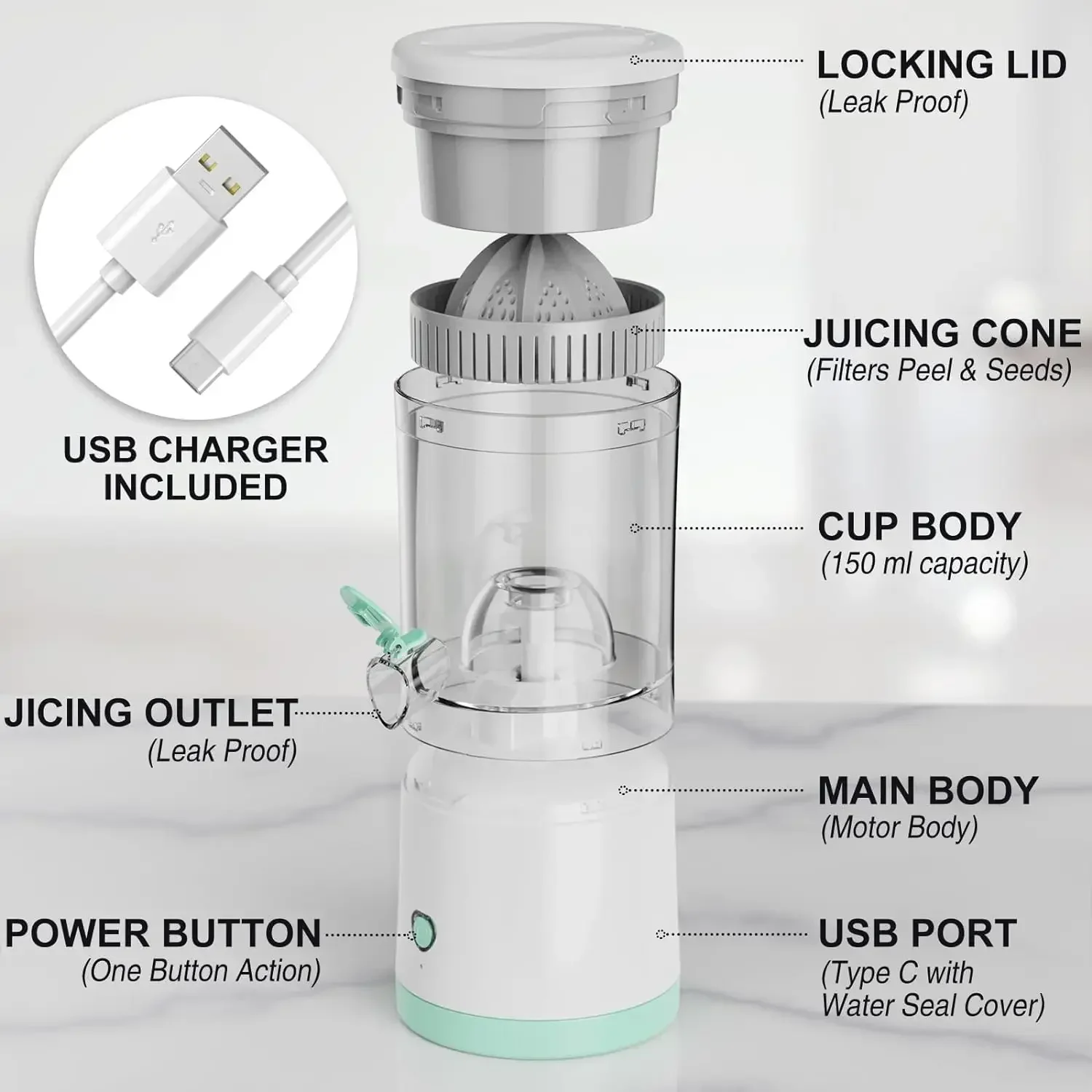 Electric Juicer USB Charging Citrus Lemon Orange Juice Squeezer Fruit Blender Machines Travel Automatic Fresh Squeezing Mixer