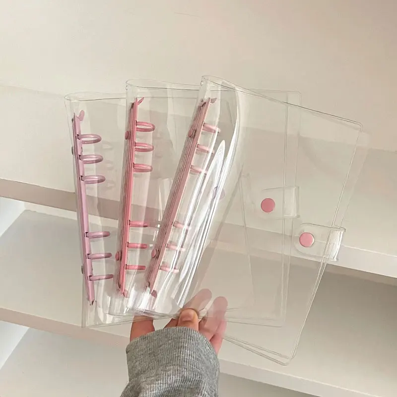 Metal Colorful A6 Transparent Soft PVC Notebook 6-Ring Binder Covers Clear Protector Budget Journal Planner with Snap Closure