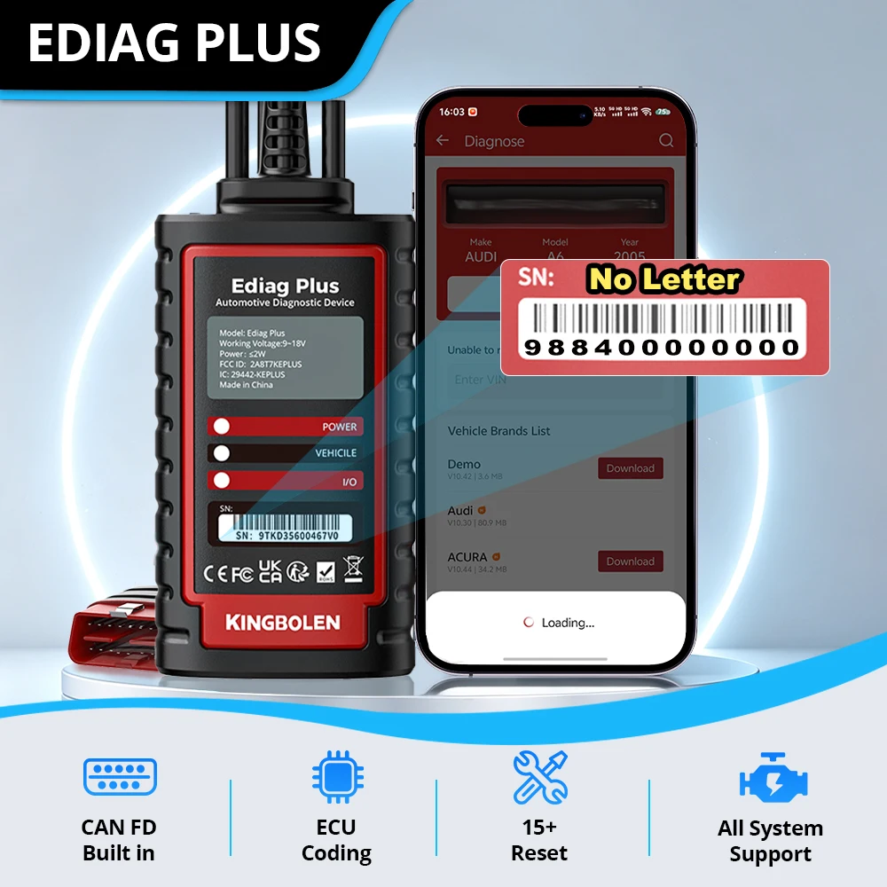 KINGBOLEN Ediag Plus OBD2 Scanner CAN FD Bi-Directional Control All System Diagnostic Tool 15 Reset for All Cars OBD2 Diagnostic Scanner for iOS & Android, Bluetooth Scan Tool ECU Code, Active Test, AutoVIN, 1 Year Update
