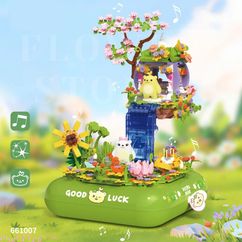 

Loz Mini Diamond Building Block Lucky Bear Figures Creative Street View Bricks House IN Sky Music Box Toys With Light For Gifts