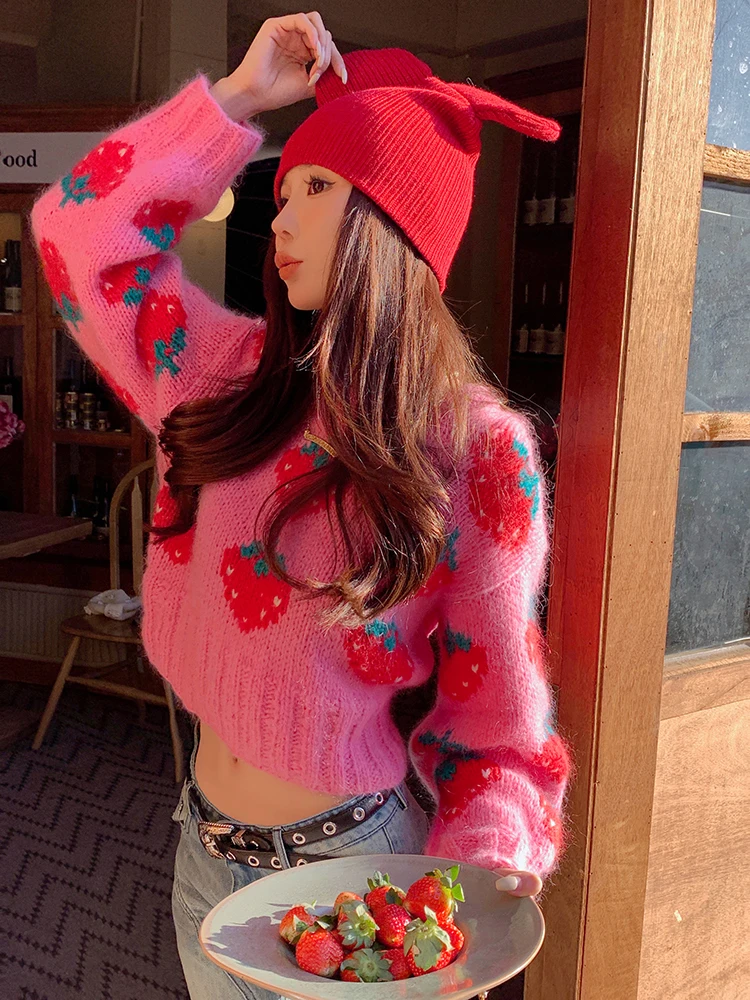 

Розовый шерстяной свитер женский свободного кроя Cisas Sle Dopane Lazy Fashion Top от бренда Aviva on Earth, теплый, толстый, вязаный, зимний