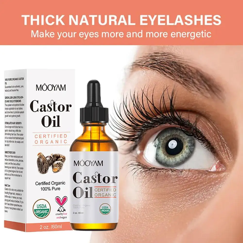 Huile de ricin pour la croissance des cils et des sourcils, 60ml, produit essentiel pour prévenir le vieillissement de la peau, hydratant, soins pour la peau, santé pour femmes, T6E2