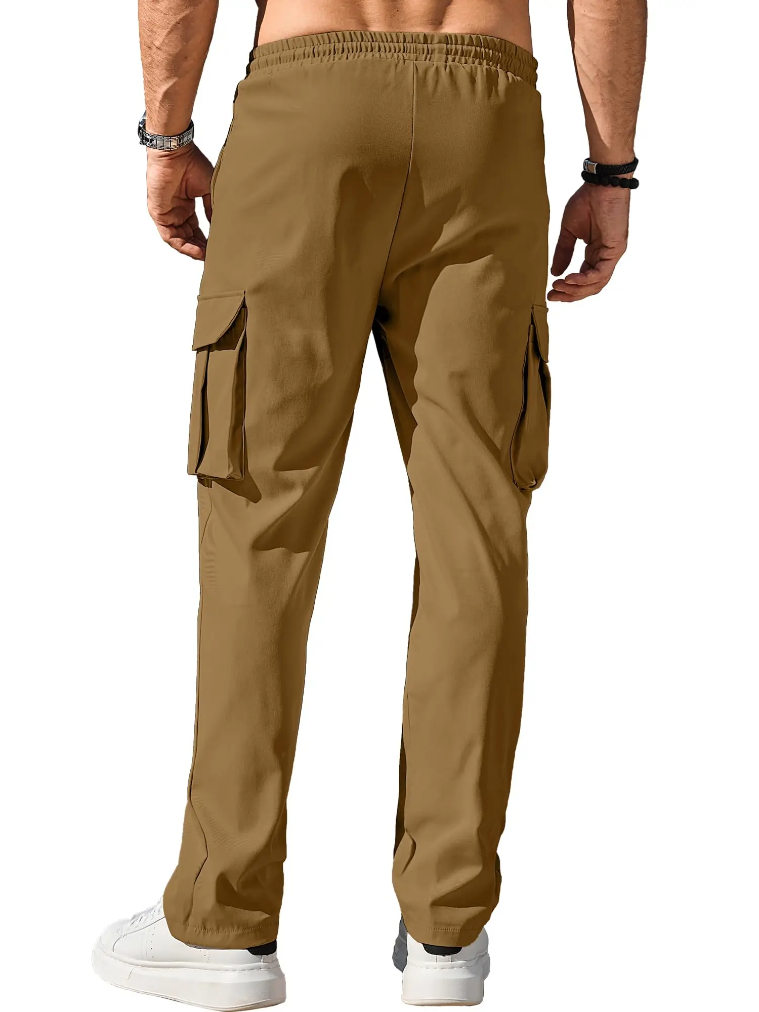 2026 men's spring and autumn new elastic drawstring waist overalls functional multi-pocket trousers