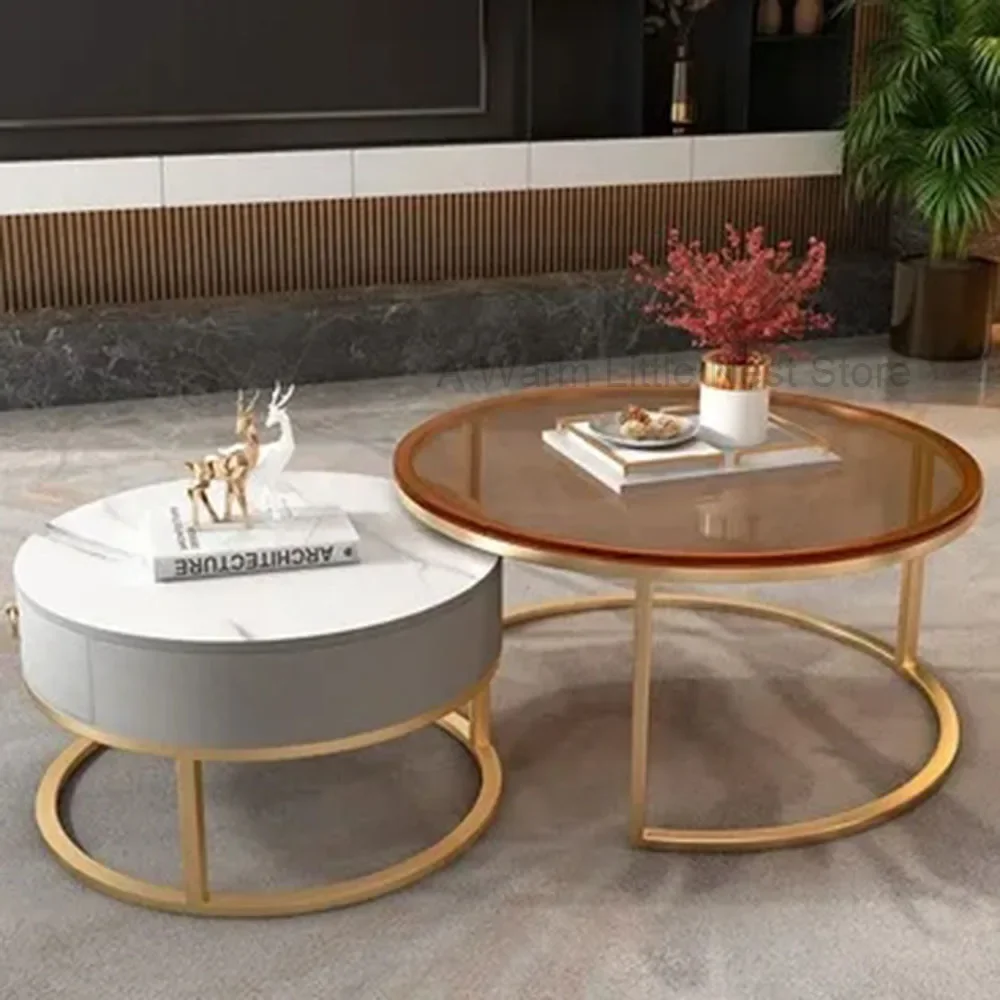 Round Low Coffee Table Storage Drawer Aesthetic Luxury Side Table Hotel Nordic Moveis Para Casa Dinning Table Set Furniture