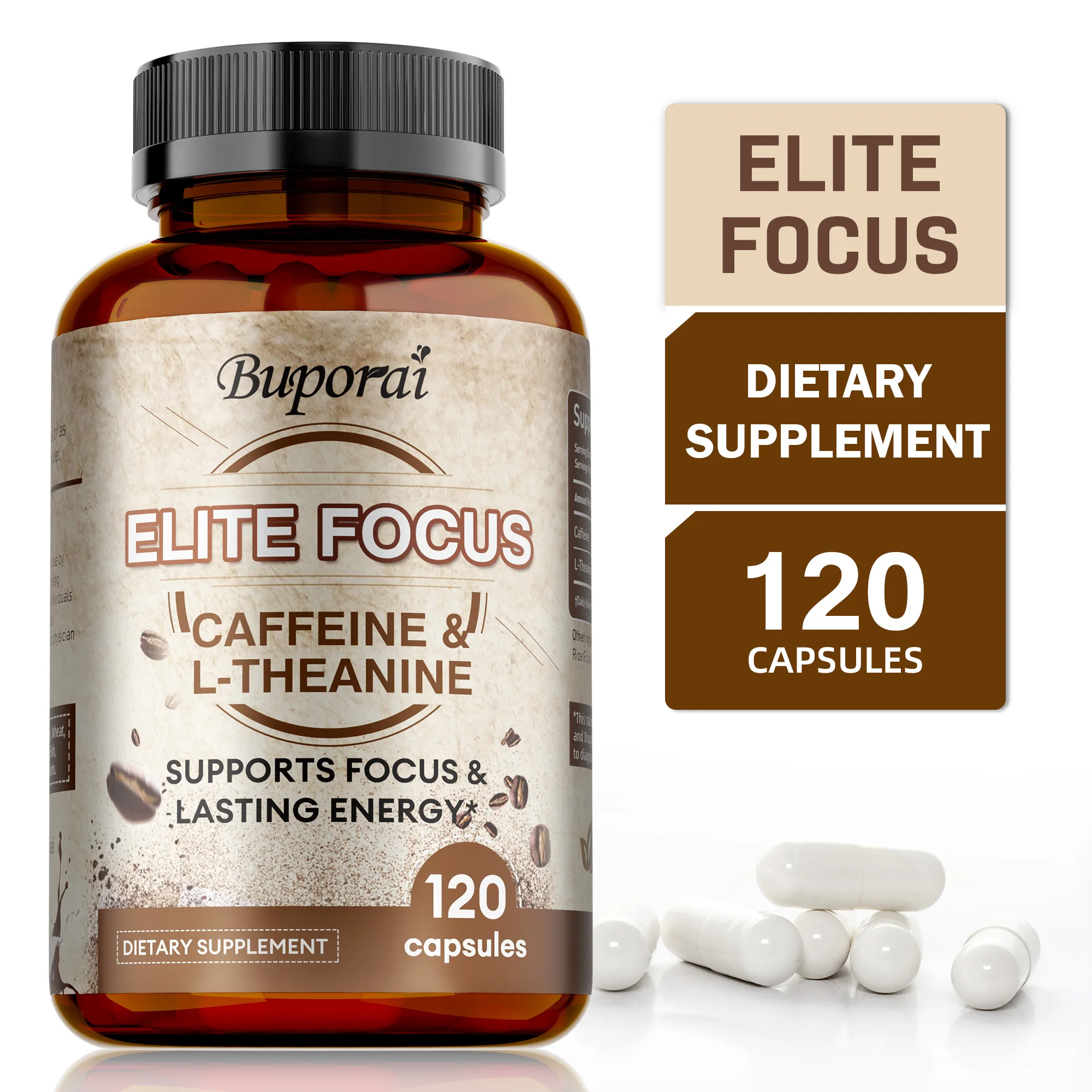 Elite Caffeine with L-Theanine Supplements - Reduce Fatigue, Provides Energy & Endurance, for Brain Health, Enhance cognitive