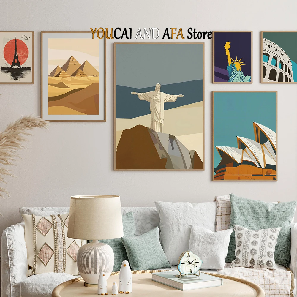 العمارة العالمية الشهيرة الفن الحديث يطبع برج بيزا أثينا أكروبوليس بيغ بن تمثال الحرية ديكور الحد الأدنى من القماش ديكور