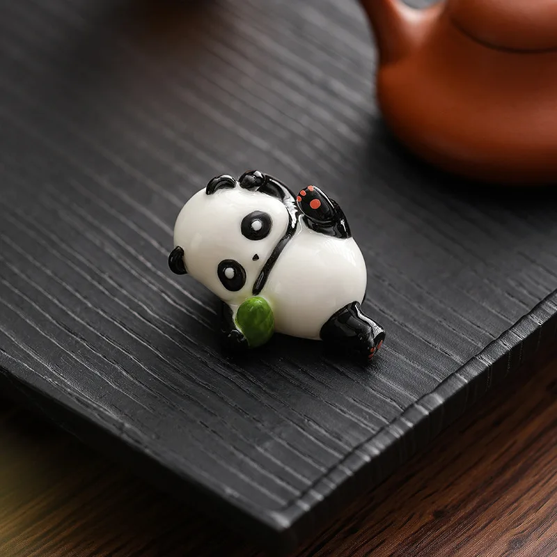 China-Chic Panda Desktop Mini Ornaments Ceramic Creative Cure Cartoon Decorative Souvenir Panda Ornaments Tea Pet Home Decor