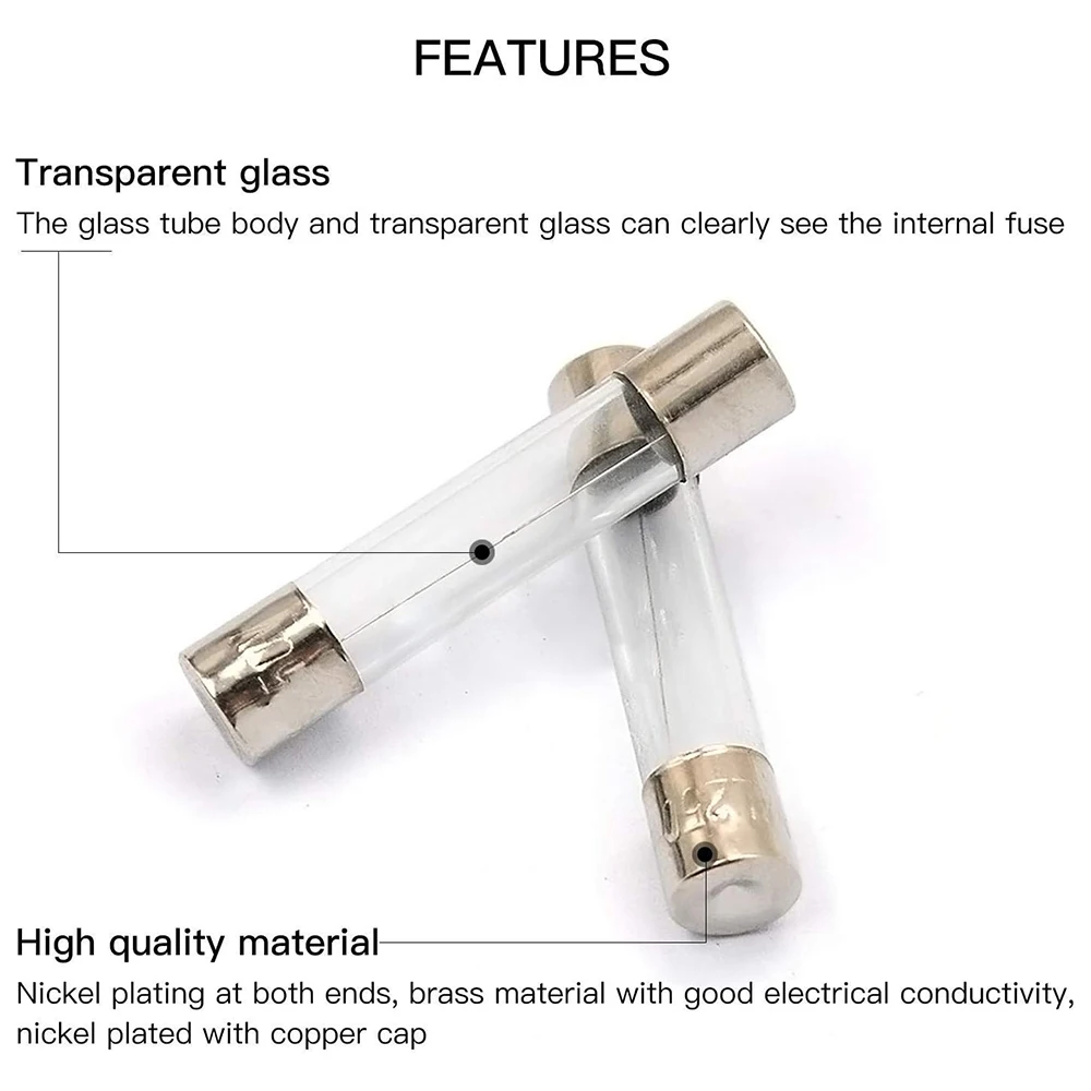 Kit de fusibles de tube de verre à soufflage rapide, fusibles professionnels, 100 V, 5x20mm, 0,5 A, pipeline 1A, 3A, 5A, Snap8A, 10A, 15A, 20A, 250 pièces