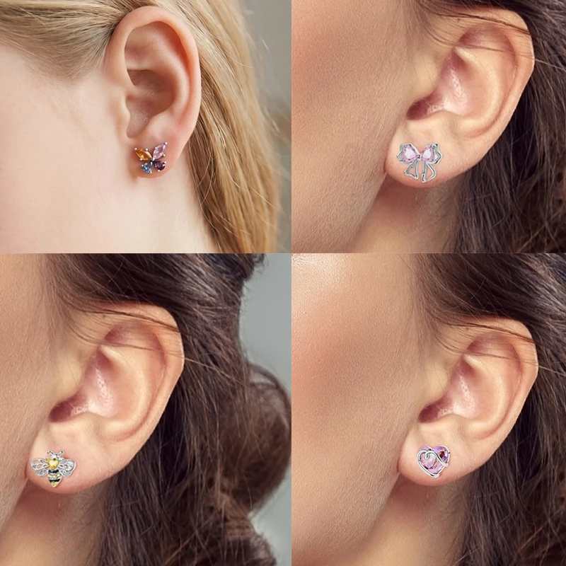 925 Sterling Silber Ohrstecker Kirsche Delfin Avocado Schmetterling Biene Blume Feder Bunter Schmuck Geschenk für Frauen Mädchen – Detail 7