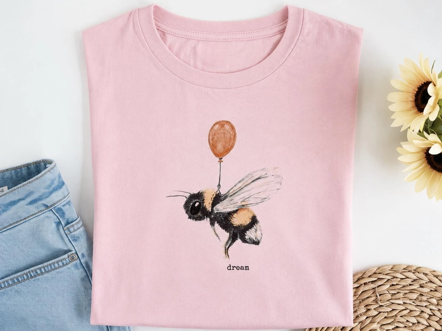 Summer Women's Watercolor Bumble Bee Graphic  T-shirt  Streetwear Oversized Loose Casual Short Sleeve Suitable for All Seasons
