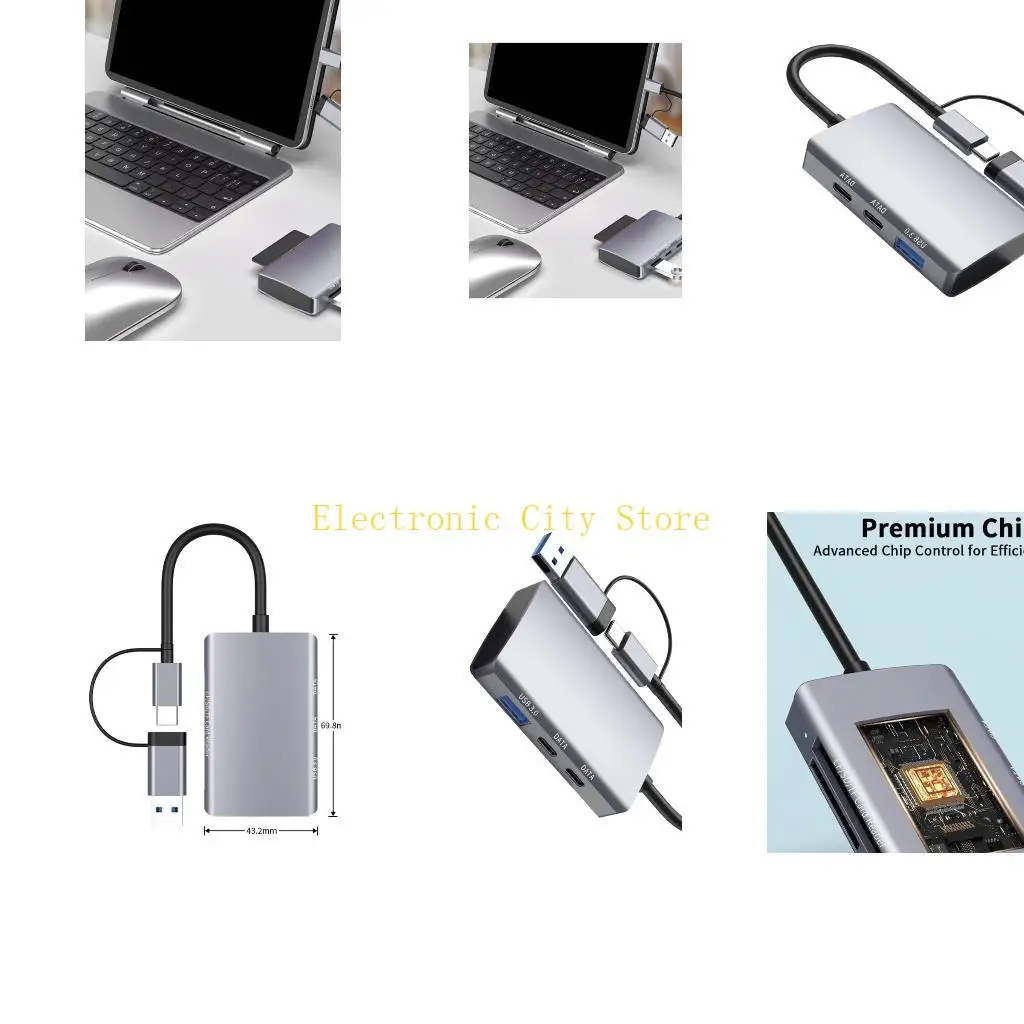 

Multiports Adapter USB3.0 and Type C Port TF Card Slot Fast Transfer Aluminum HU8D