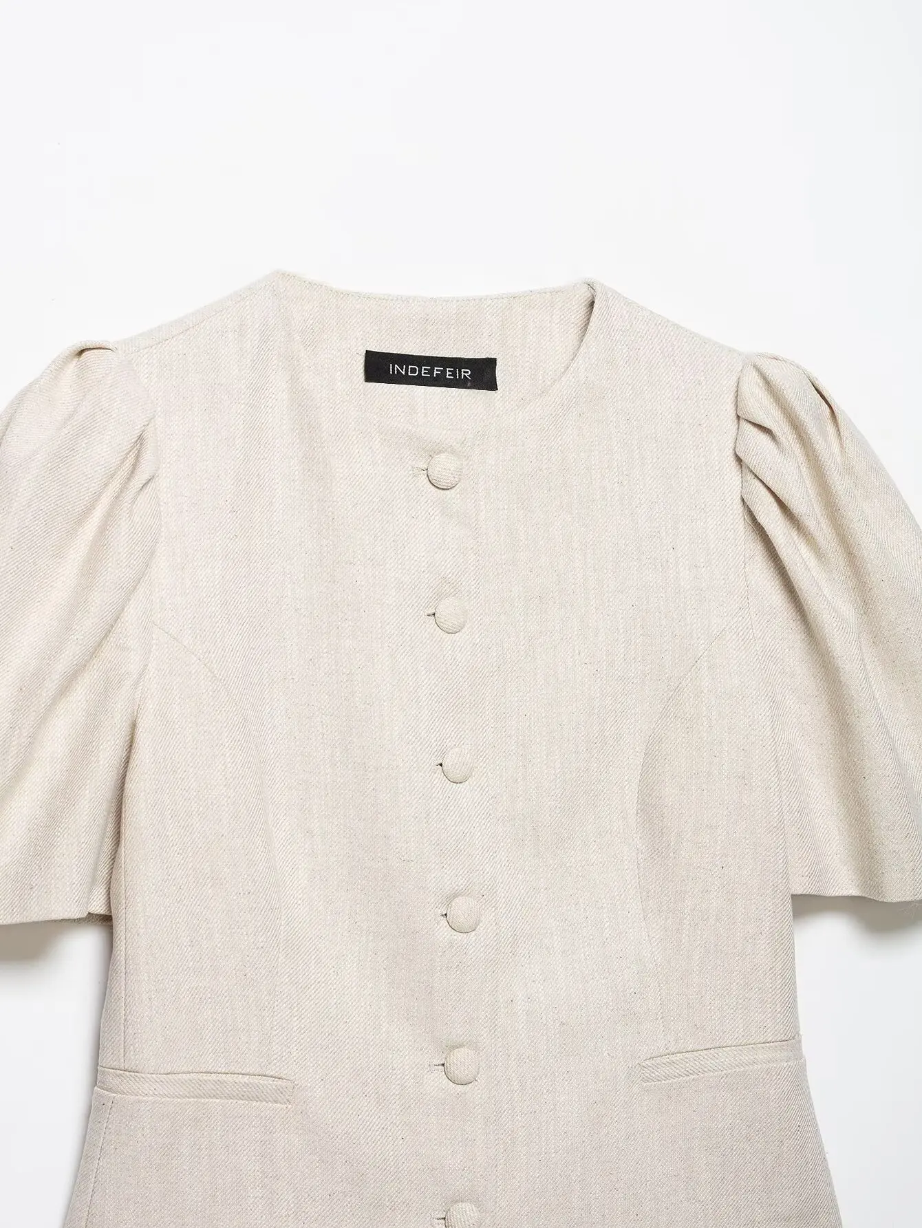HH 2026 Sommer Herbst Französischer Stil Schlanker Blazer für Damen mit Puffärmeln und Rundhalsausschnitt – Lässige Alltags-, Urlaubs- und Büro-Oberbekleidung – Detail 8