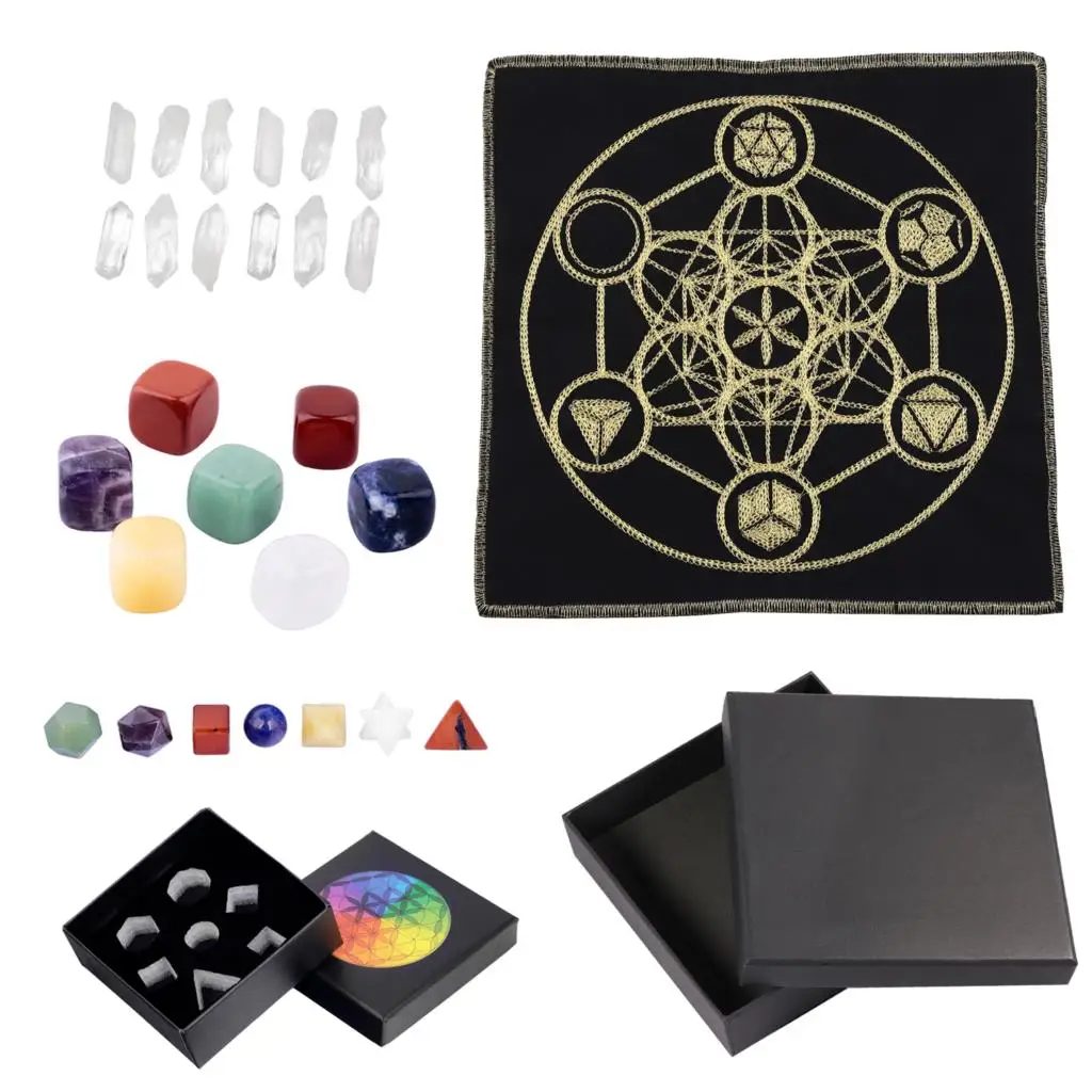 

Crystal Gemstone Set With Totem Mat Meditation Kit For Beginners For Chakra Balancing Divination Wiccan Altar Supplies