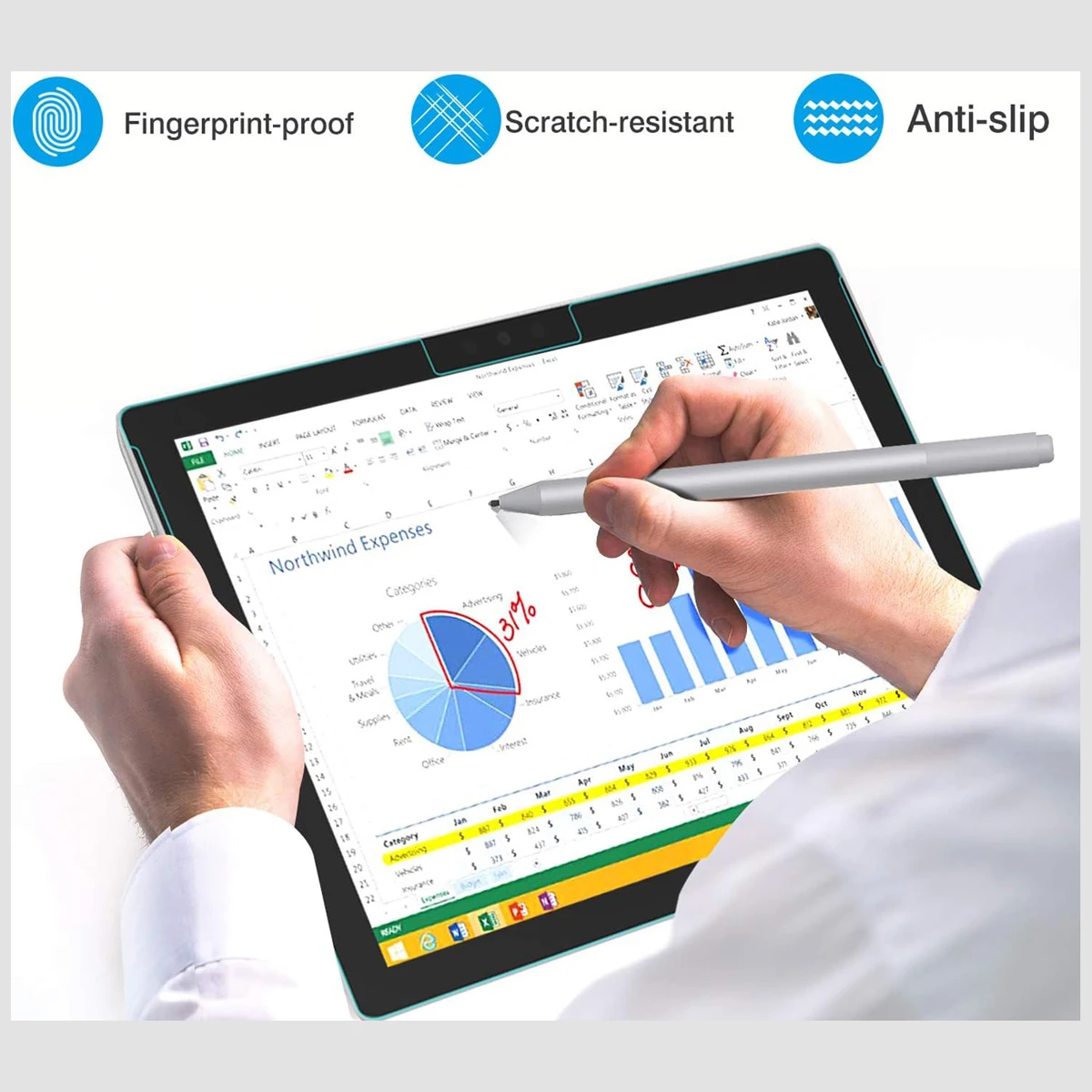 1 قطعة-واقي شاشة من الورق غير لامع مناسب لجهاز Microsoft Surface Pro 4/5/6/7/7+/8/9/X/Go 2 2020/2018