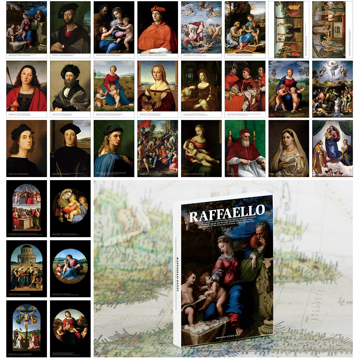 

30PCS Raffaello Santi Art Postcards Set - Classic Oil Painting Prints Vintage Renaissance Masterpieces Greeting Cards