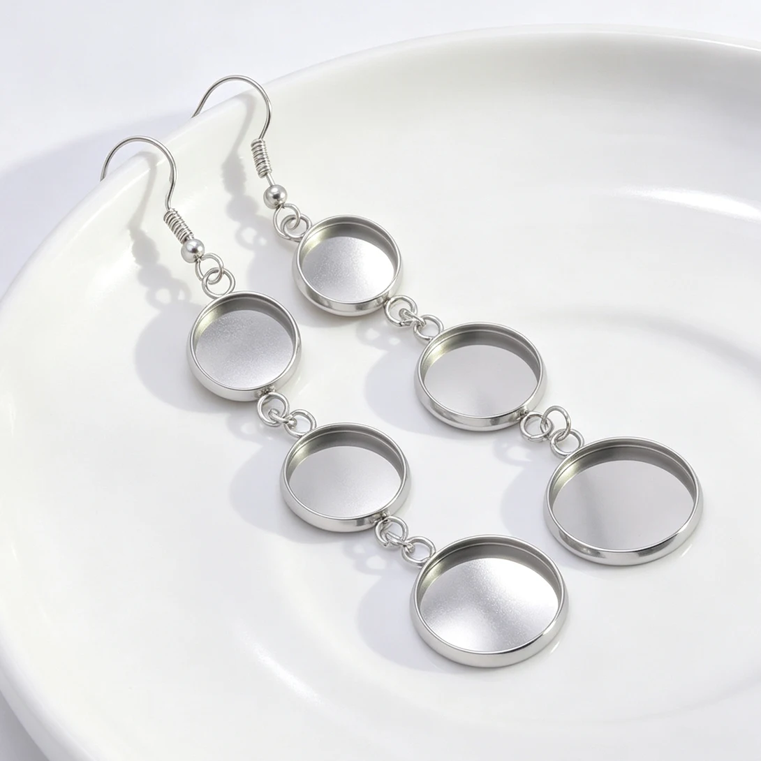 30Pcs Stainless Steel Long Dangle Round Bezel Ear Hook Hypoallergenic Blank Cabochon Tray For DIY Resin Gem Earring Jewelry Part