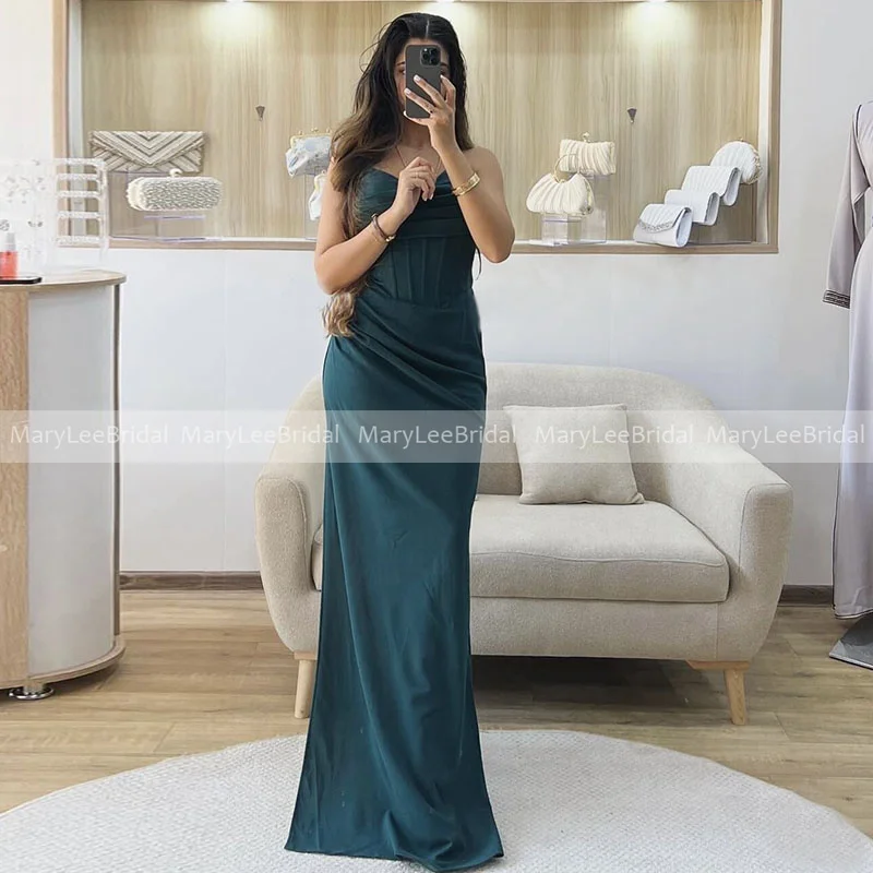

Sweetheart Neckline Dark Green Bridesmaid Dresses Customized Exposed Boning Ruched Skirt Women Mermaid Formal Party Gown Wedding