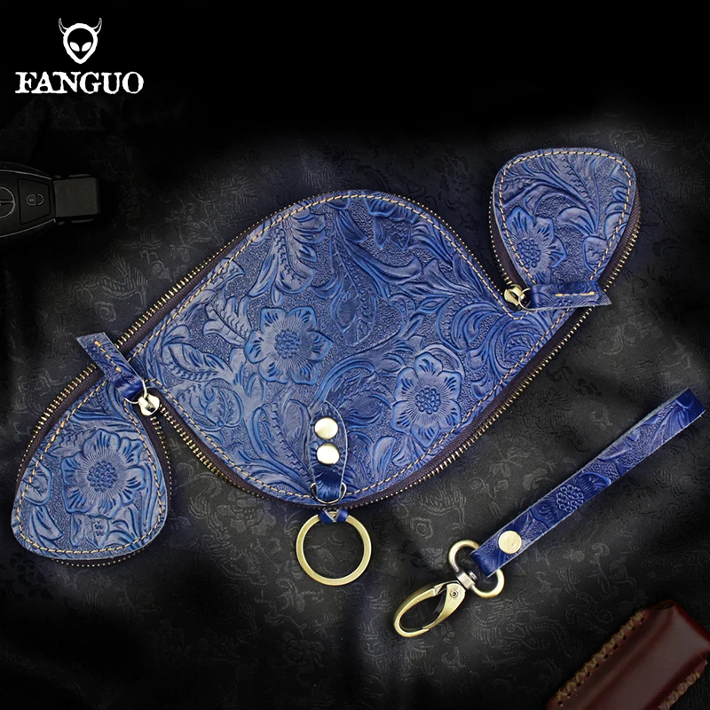 Original Brand Genuine Leather Men Women Key Bag Small Business Key Case Handmade Cow Leather Housekeeper Purse Keychain Wallet