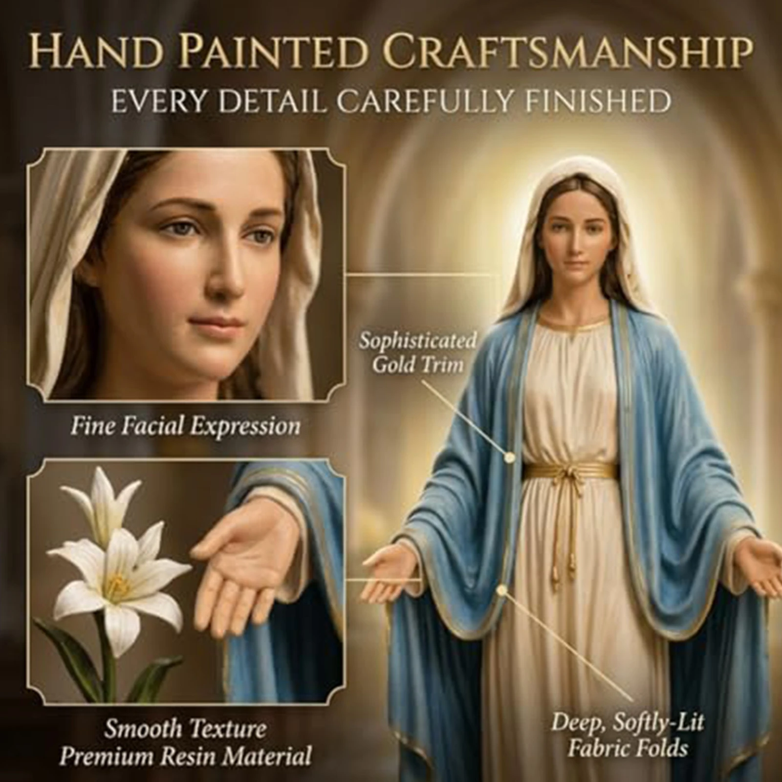 Virgin Mary Sculpture Catholic Religious Mother Statue Resin Virgin Mary Collectible Figure for Christian Prayer Gift Home Decor