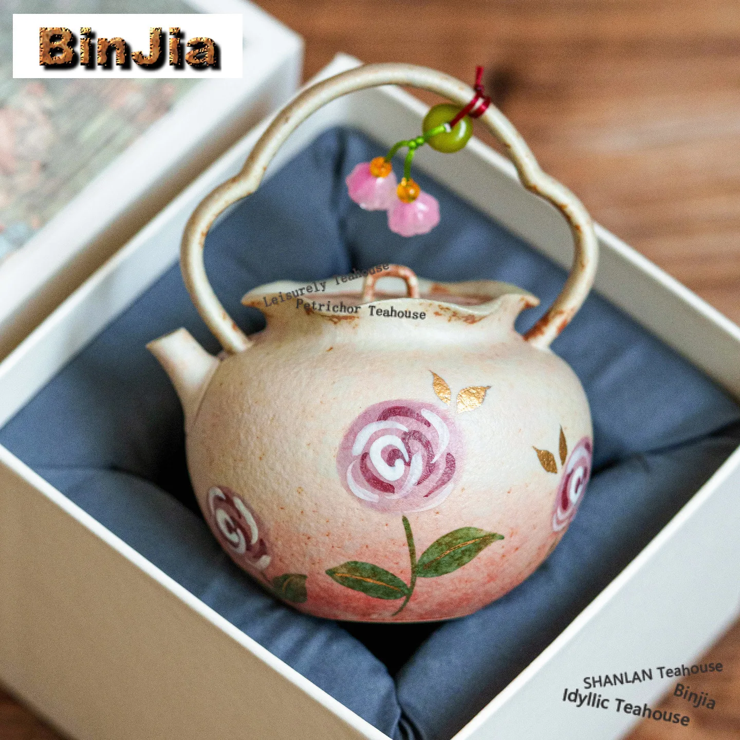 150ml Hand Painted Rose Lifting Handle Teapot Handmade Tea Infuser Pot Tea Brewing Kettle With Ball Hole Drinkware Collection