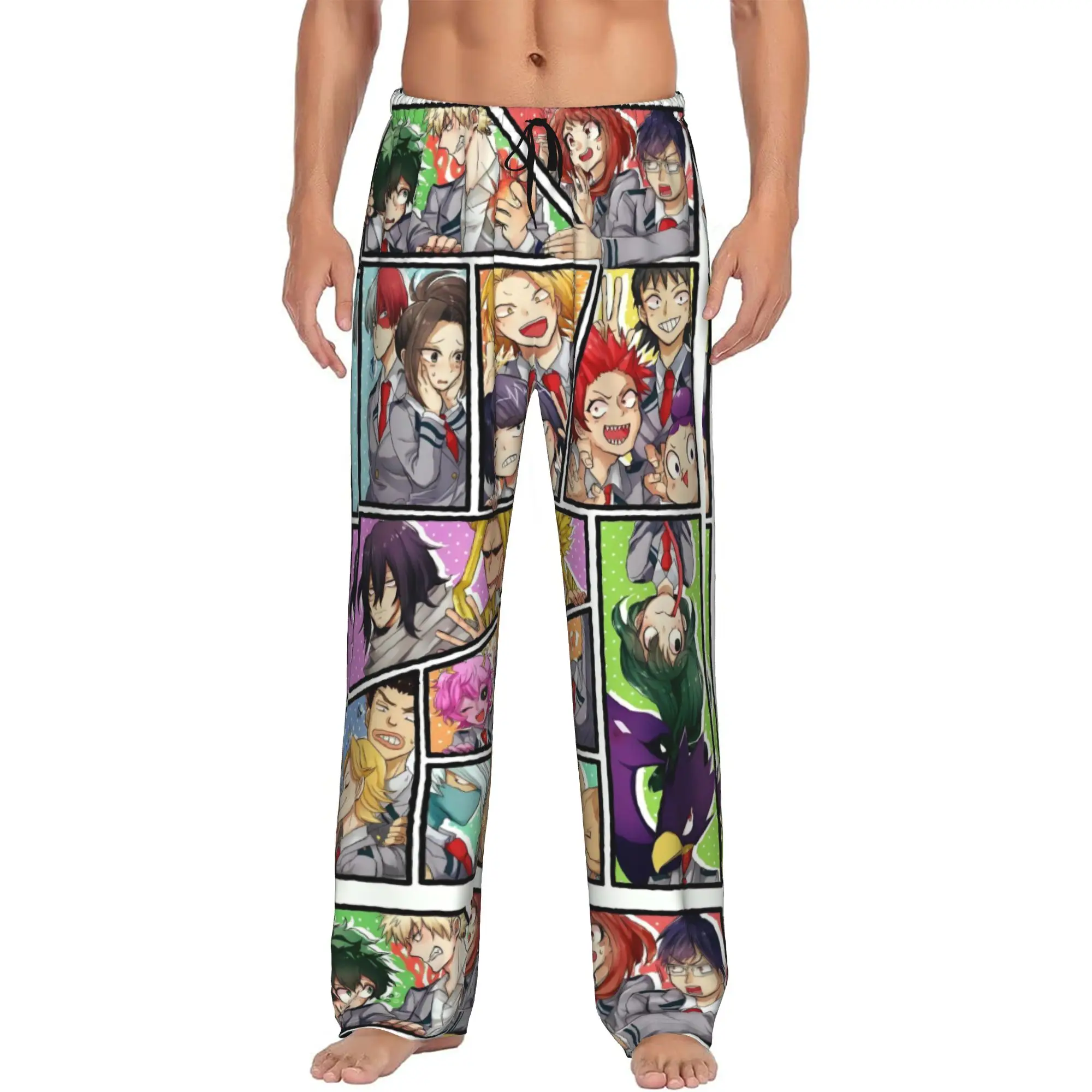 Custom My Hero Academias Pajama Pants Sleepwear Men Elastic Waistband Izuku Midoriya Cartoon Sleep Lounge Bottoms with Pockets