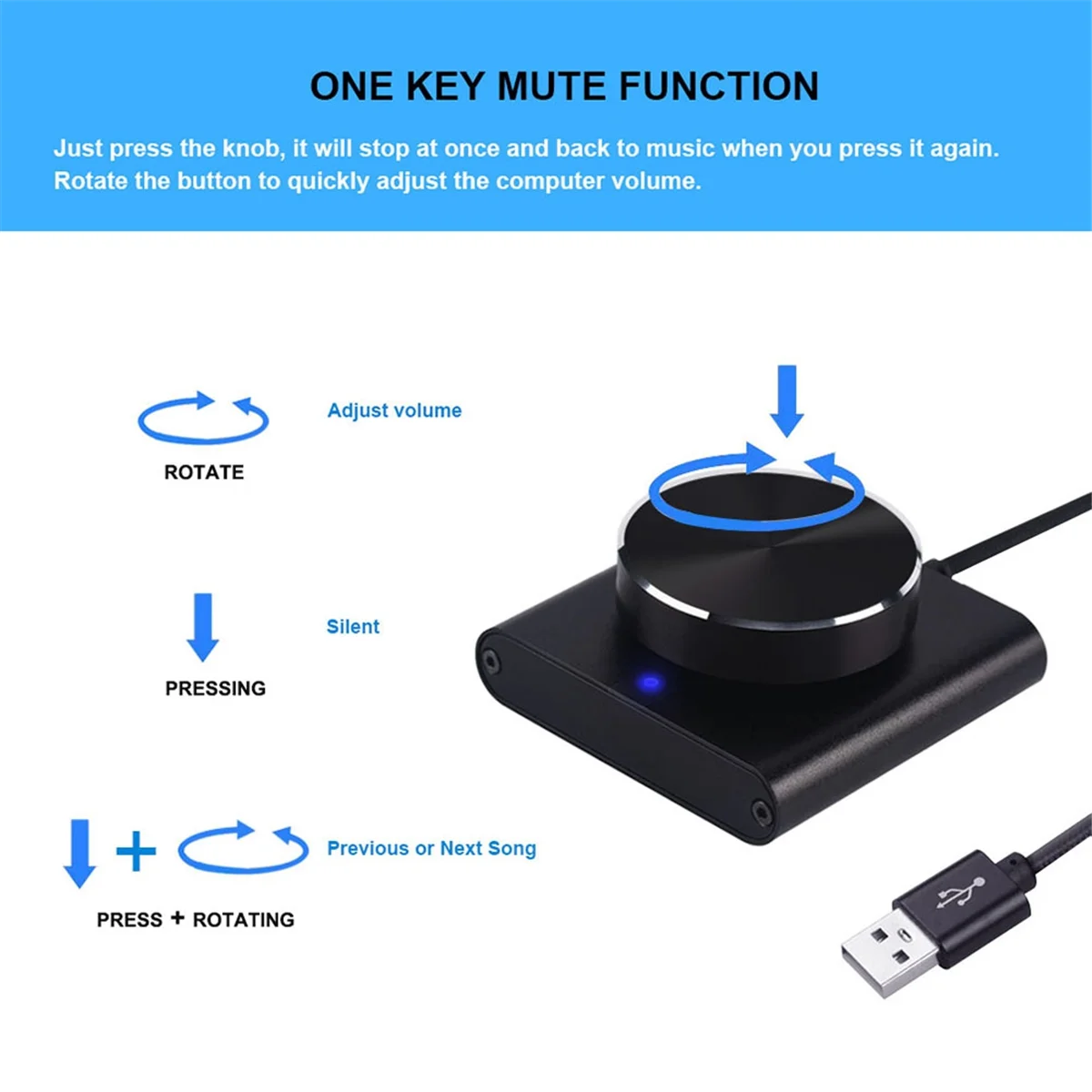 USB Volume Control Lossless PC Computer Speaker Volume Controller Knob Adjuster Digital Control with One Key Mute