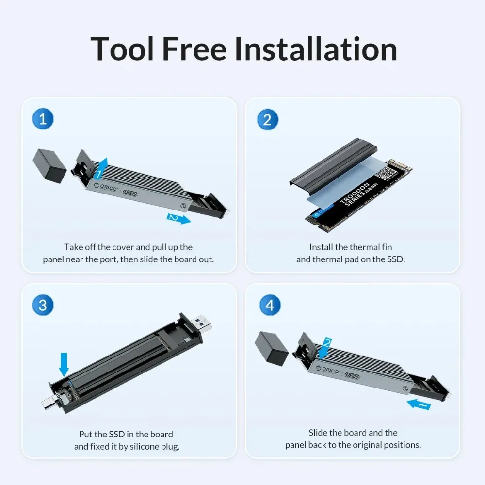 ORICO M.2 NVME SSD 케이스 외부 M.2하드 드라이브 케이스 Type-C 10Gbps 듀얼 프로토콜 NVME NGFF SATA 인클로저(노트북 및 전화용)