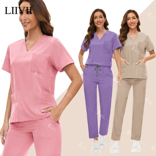 Uniforme quirúrgico para mujer, conjunto exfoliante de enfermera médica, ropa de trabajo para salón de belleza, ropa de trabajo para médico clínico, accesorios de enfermería, traje tipo túnica
