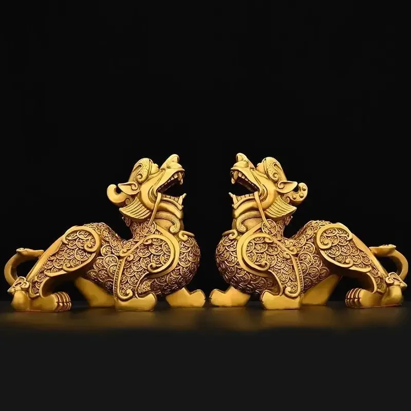 

1pairs Feng Shui Copper Bravery Wealth Ornaments Store Opening Home Living Room Decor Crafts