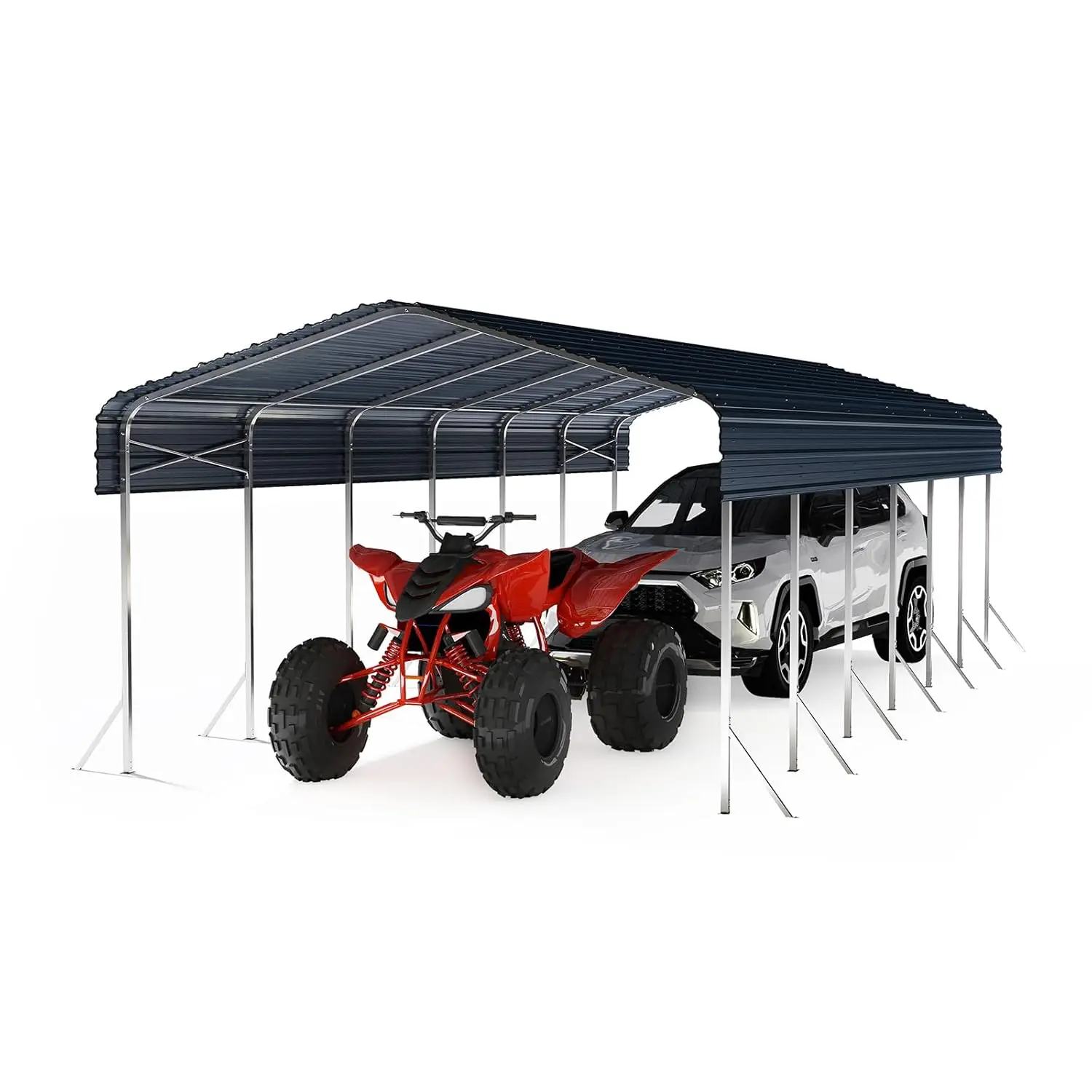 

Heavy Duty Metal Carport Reinforced Frame All-Weather Roof 14x30FT, Customized