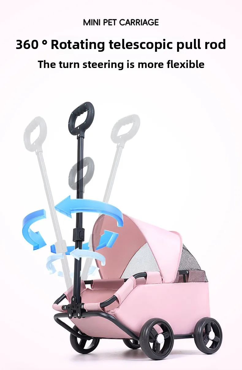carrinho pet Luxury 4-Wheel Foldable Dog Cat Travel Stroller Foldable Lightweight Cross-Border Made From Mesh for Camping